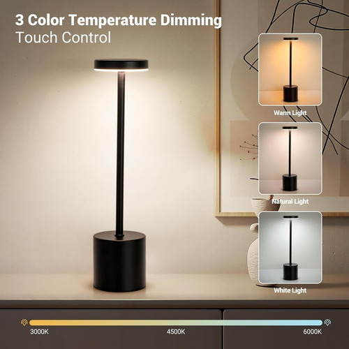 Velador Lámpara Led Recargable Usb Dimmer 3 Luces Fria Calida Neutra Táctil Touch Ideal Bar Velador Moderno Elegante Velador De Mesa Levys Bazar Negro Pantalla Negro