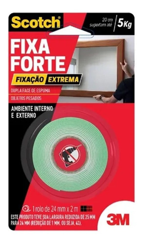 Fita Dupla Face Fixa Forte Extreme 5kg 24mm X 2m 3m