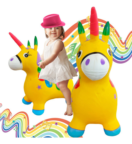 Montable Caballito Unicornio Inflable Brinca Luz Sonido Amar