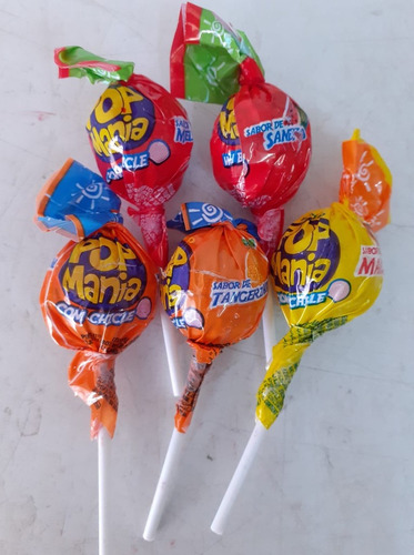 Pirulito Pop Mania Com Recheio Chiclete C/50un Sabor Frutas Tropicais