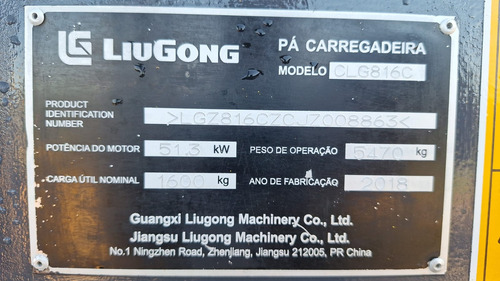 Carregadeira Liugong 816c 2018 Engat Rápido Caçamba E Garfos