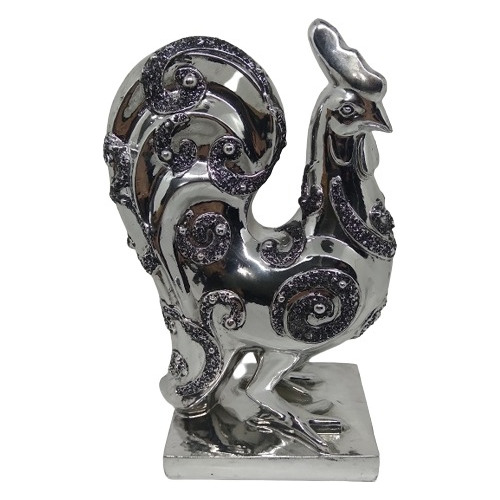 Figura Gallo Decorativo En Tono Silver