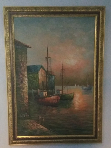 Pintura O Cuádro. Anochecer En El Muelle Y Los Veleros Ii.