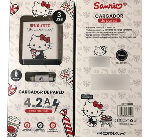 Cargador De Pared De 4.2a De Carga Rápida. Hello Kitty