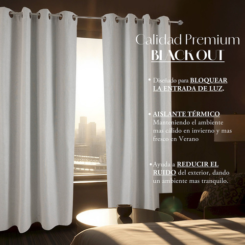 Cortinas 100% Blackout Largas 140x230cm Tres Capas Hogar Gris Haspeado