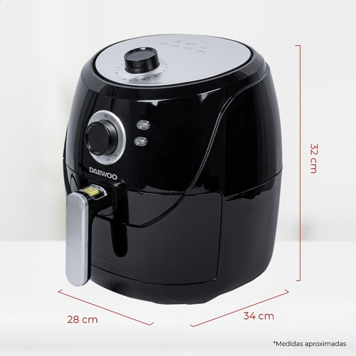 Freidora De Aire Daewoo De 3.6l Con Temporizador De 30 Mns Color Negro