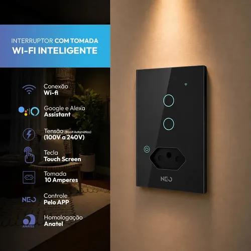 Interruptor Inteligente Smart Wifi Alexa Google 2 Botões Tomada 4...