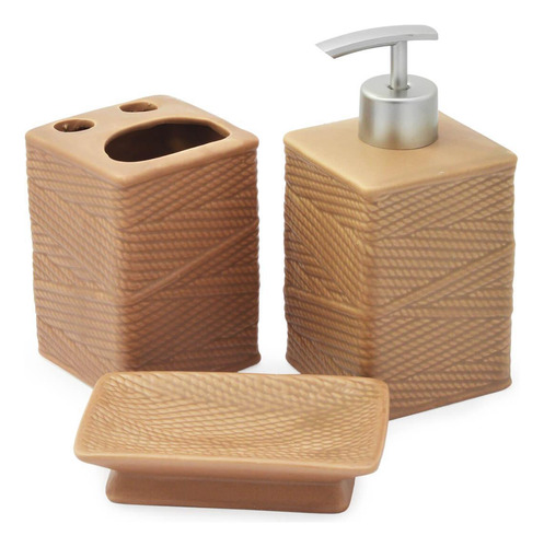 Kit De Banheiro Lavabo 3 Peças Terracota Marrom