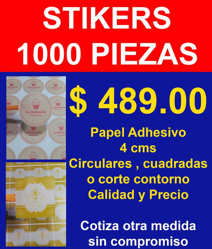 Etiqueta Stikers Papel Couche Adhesivo 1000 Piezas 4 Cms 