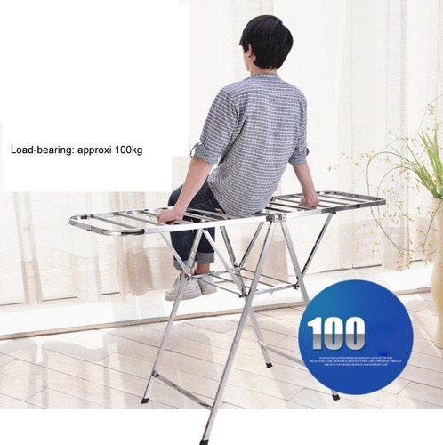 Imagen 7 de 8 de Tendedero De Ropa Plegable De Piso En Acero Inoxidable 100%