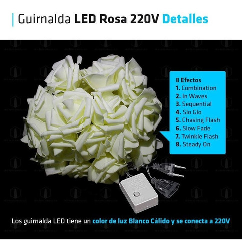 Imagen 2 de 10 de Guirnalda Luces Led 20 Rosas 2.5 Metros 220v Navidad