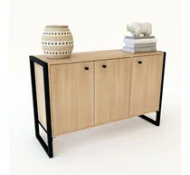Comprar Bahiut Vajillero Buffet Cómoda Comedor Delos Steel Color Roble Nebraska Natural Con Hierro Negro 79cm X 123cm X 42cm Con 3 Puertas