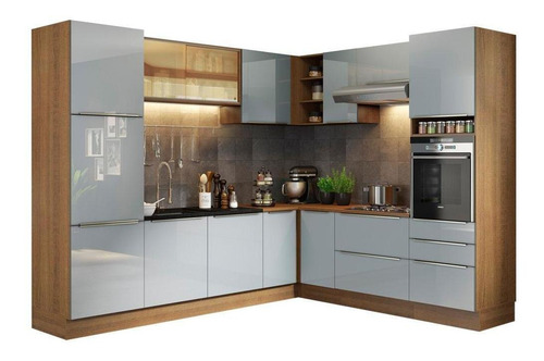 Cozinha Completa Canto Madesa Lux 526001 Armário E Balcão Cor Rustic/Cinza