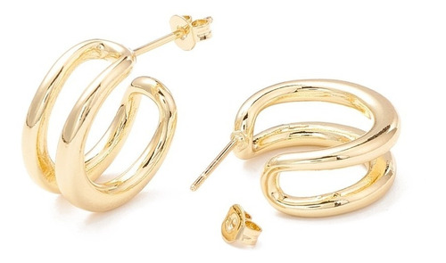 Aretes Aros Zarcillos Dama Tipo C Medio Aro Baño De Oro 18k