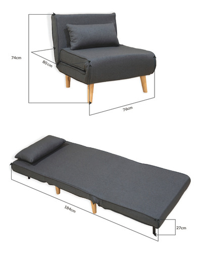 Sofá Cama Plegable Individual Color Gris LeiLei Global SC1066