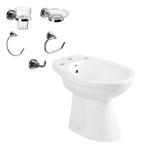 Juego Baño Bidet Roca Italiana + Accesorios Aqualaf 5 Piezas