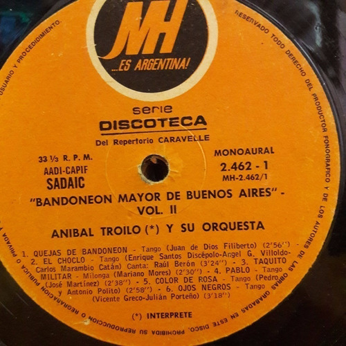 Sin Tapa Disco Anibal Troilo Bandoneon Mayor De Bs Aires T0