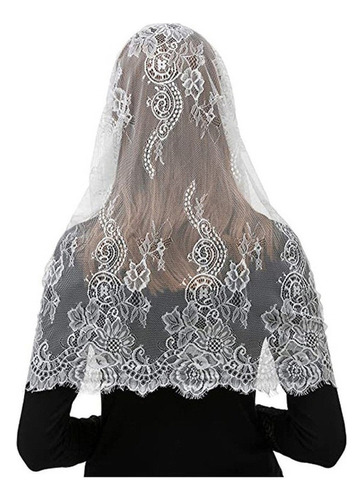 Lazhu Velo De Mantilla De Velo De Novia De Encaje Blanco 2p