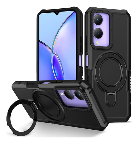 For Vivo Y17s Ring Stand Shockproof Hard Heavy Duty Case -z