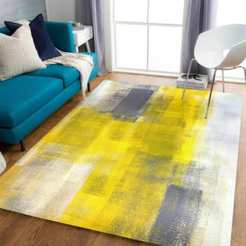 Alfombra Moderna Amarilla/gris Suave Lavable 5x7