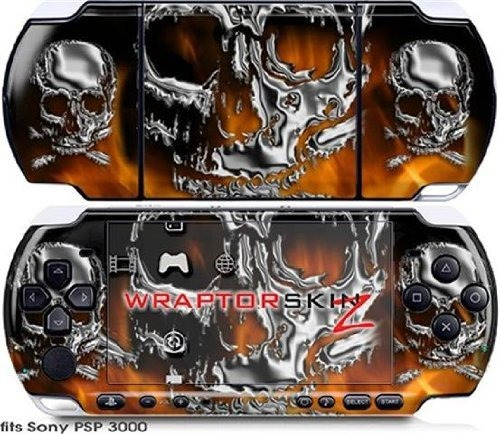 Piel Estilo Sony Psp 3000 - Calaveras Cromadas En Fuego