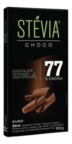 Chocolate 77% Cacau Com Stévia Sem Lactose Vegano 80g Cx 6un