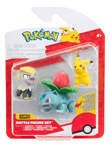 Set De 3 Figuras Pokemon Ivysaur Pikachu Jangmo