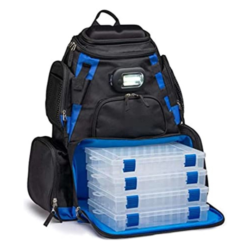 Mochila Caja De Pesca Luz Led (negra Y Azul)