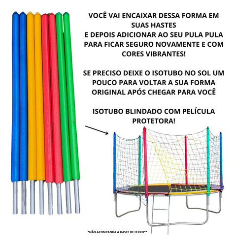 Kit Com 6 Isotubos Blindados + 1 Rede 2,44m / 2,50m Para Cama Elástica Pula Pula Val Brinquedos