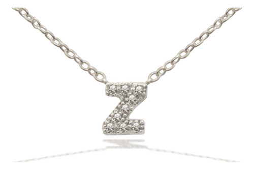 Collar Charm Letra Inicial Z Zirconia Joya Plata 925 Mujer