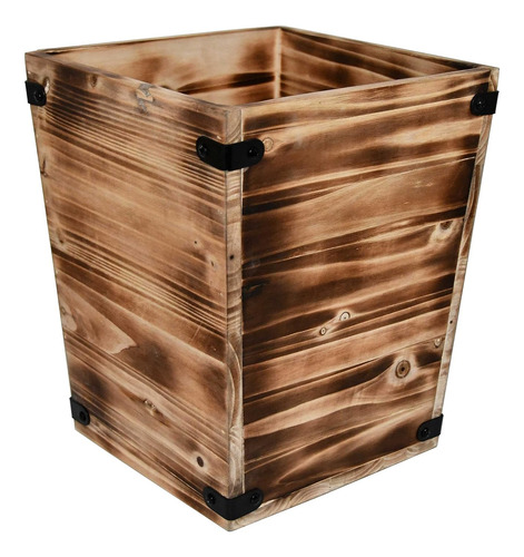 Bote De Basura Decorativo Rústico De Madera Quemada, Elegant