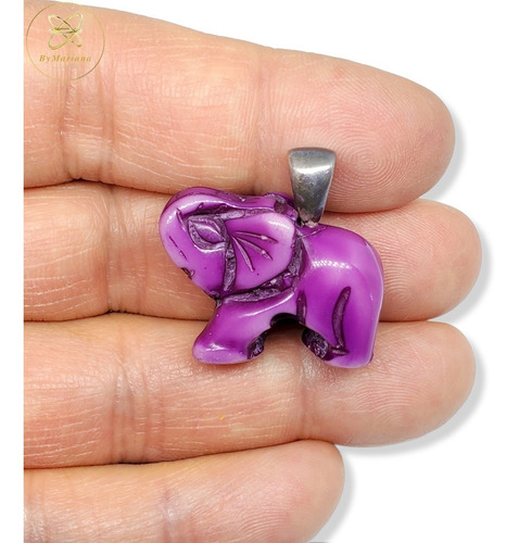 Imagen 3 de 6 de Dije Plata Resina Elefante Violeta