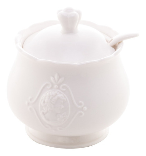 Açucareiro Com Colher De Porcelana Super White Queen Lyor