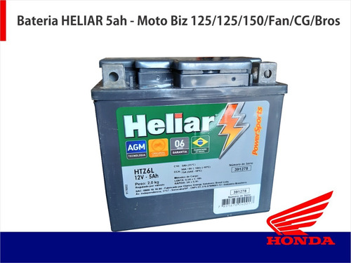 Bateria Moto Heliar Htz6 5ah Honda 125/150 Biz/fan/cg/bros