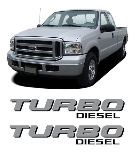 Par Adesivos Turbo Diesel F-250 Ford Prata Preto Caçamba