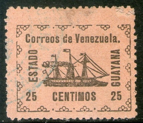 Venezuela Sello Usado Guyana X 25c. Barco A Vapor Año 1903