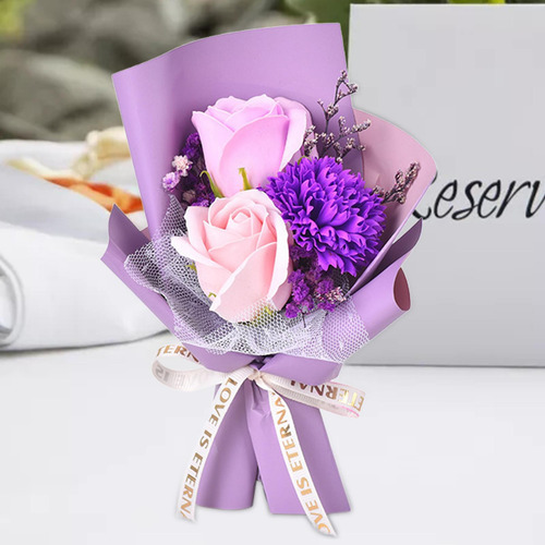 Ramo De Flores De Jabón, Regalo Del Día 15cm Papel Violeta