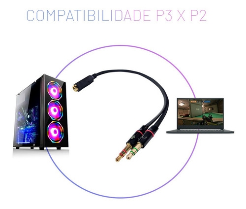 Imagem 4 de 5 de Cabo De Áudio Adaptador 1 - P3(fêmea) X 2 - P2(macho)