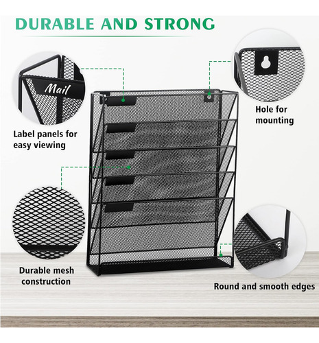 2 Organizador De Pared De 6 Niveles Archivos Colgantes Metal