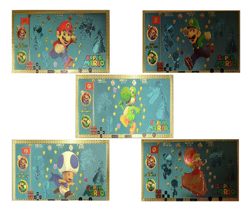 5 Billetes Dorados Mario Bros Edicion Especial Coleccionable