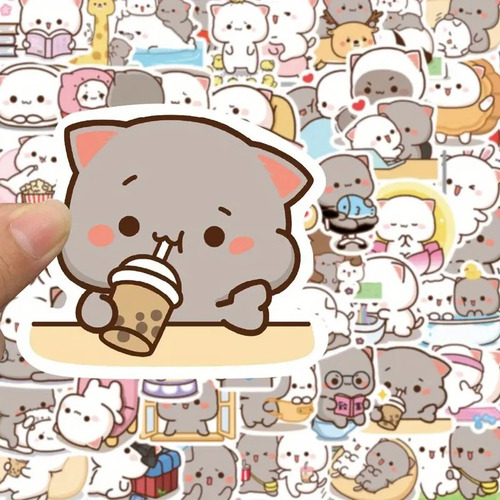 Pack 60 Stickers Gato Blanco