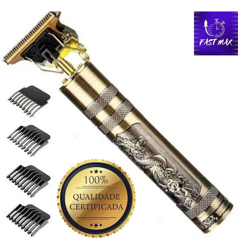 Maquina De Barba E Cabelo Dourada Metal Dragão Recarregável 