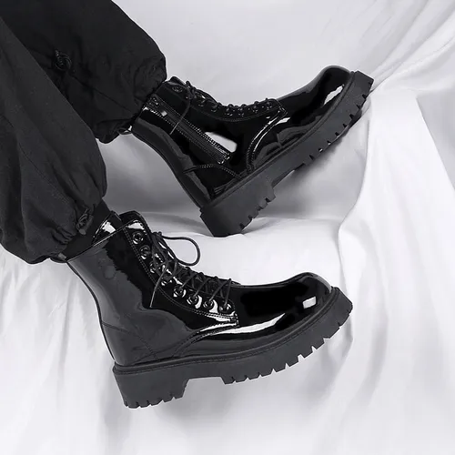 Botas Casuales Hombre Zapatos De Charol Plataforma Cómodo
