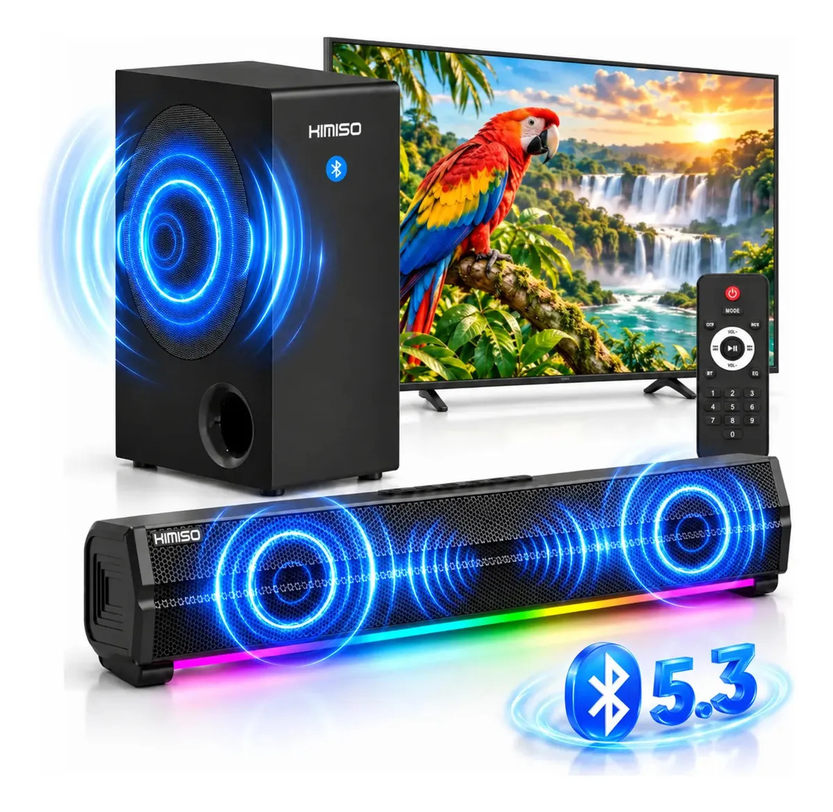 Soundbar Kimiso 2.1 Bluetooth Com Subwoofer e LED Para TV e PC