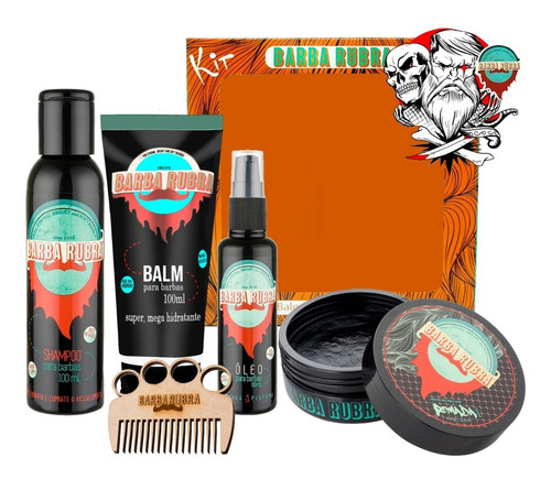 Kit Para Barba Rubra Óleo + Shampoo + Balm + Pomada E Pente.