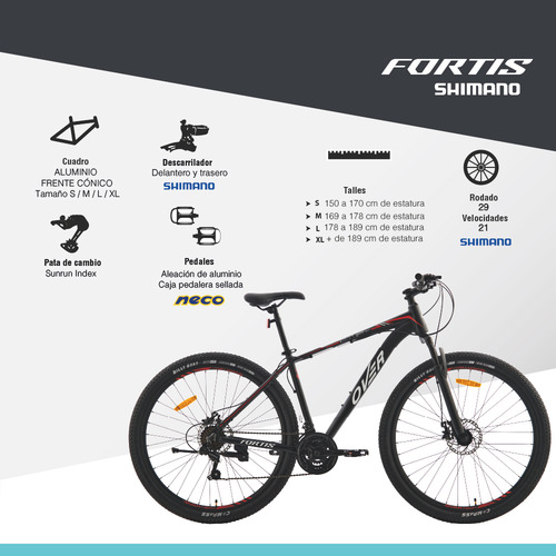 Bicicleta Mtb Overtech Fortis R29 Aluminio Full Shimano, 21 Velocidades, Freno A Disco, Con Suspensión, Color Negro/Azul, Tamaño Del Cuadro M