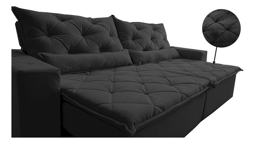 Sofá Lisboa 2,12m Retrátil, Reclinável com Molas no Assento Tecido Suede Velusoft Preto - Cama InBox
