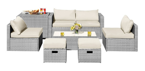 Juego Muebles De Jardin Gris Blanco 8 Piezas