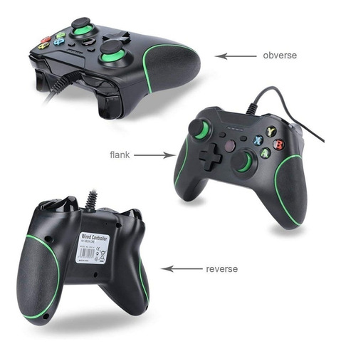 Imagen 2 de 9 de Control Mando Para Consola Xbox One Con Cable Joystick Pc 3m
