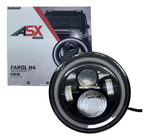 Farol Redondo 7 Polegadas Asx H4 Angel Eyes